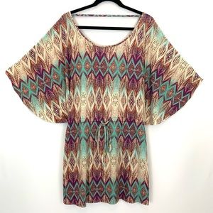 Splendour tribal print mini dress Kimono Sleeves